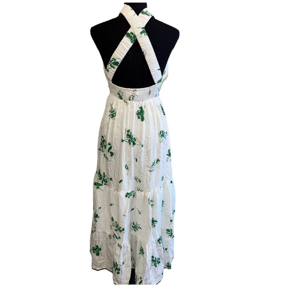 Reverse Dainty‎ Floral Crossover Midi Dress Sz Small Grern/White - Picture 7 of 13